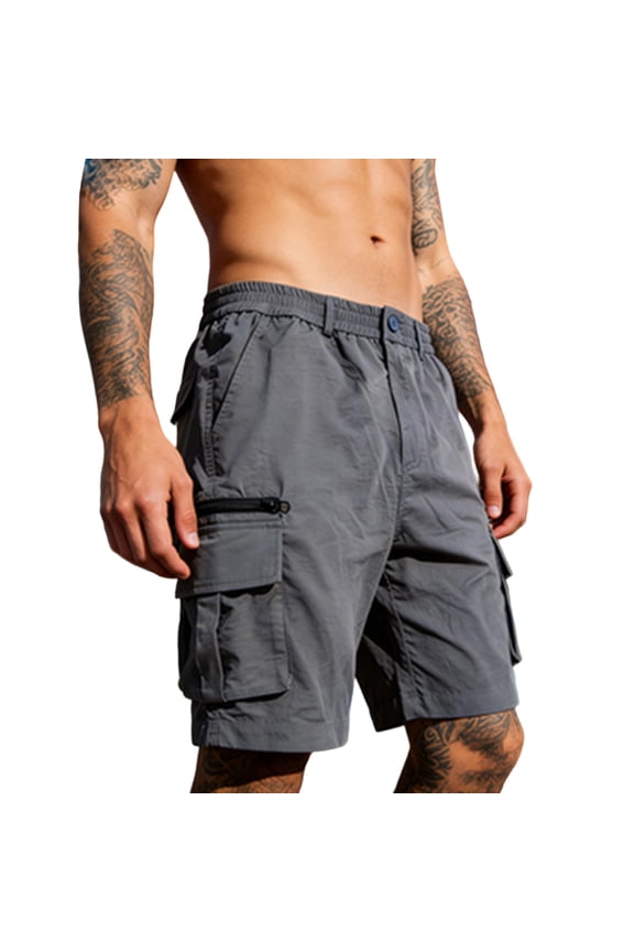 Men's Flex Cargo Shorts with Multi-Pocket Elastic Waistband Shorts Pants Drawstring Ripstop Straight Leg Cargo Shorts Casual Relaxed Fit Wild Outdoor Work Outfit,Gray 3XL