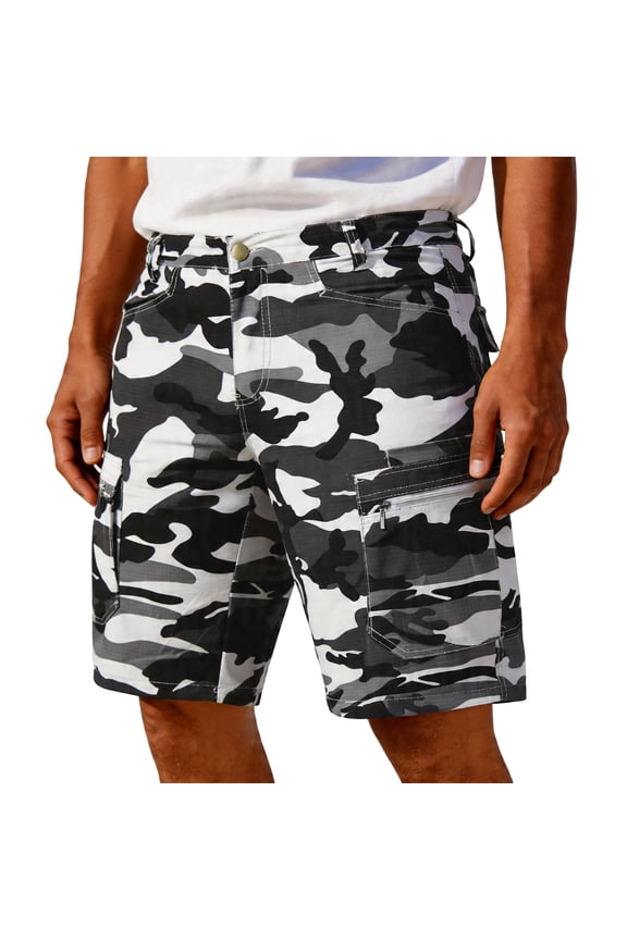 Men's Flex Cargo Shorts with Multi Pockets Elastic Waist Shorts Pants Button Down Ripstop Straight Leg Cargo Short Lightweight Stretch Summer Casual Baggy Golf Shorts,White L