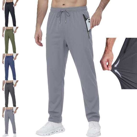 Homeyce Men's Glide Pants Quick Dry Elastic Waist Pant Lightweight Pull on Stretch Active Pants with Pockets Drawstring Pants for Men's,Gray L