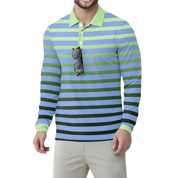 Homeyce Men's Golf Polo Shirts Long Sleeve with Buttons Shirts Collared Casual Stylish Dry Fit Performance Golf Shirts Floral Print Upf 50+ Sun Protection Tee,Green XL