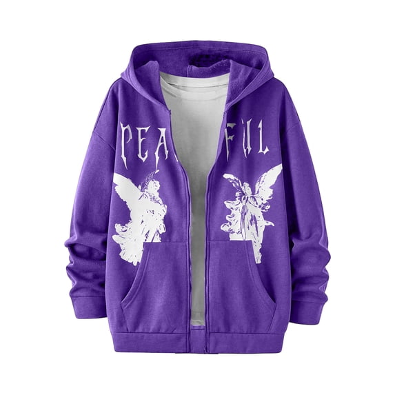 Homeyce Men's Graphic Zip Up Hoodies Jacket Letter Print Long Sleeve Sweatshirt with Pockets Streetwear,Purple 3XL