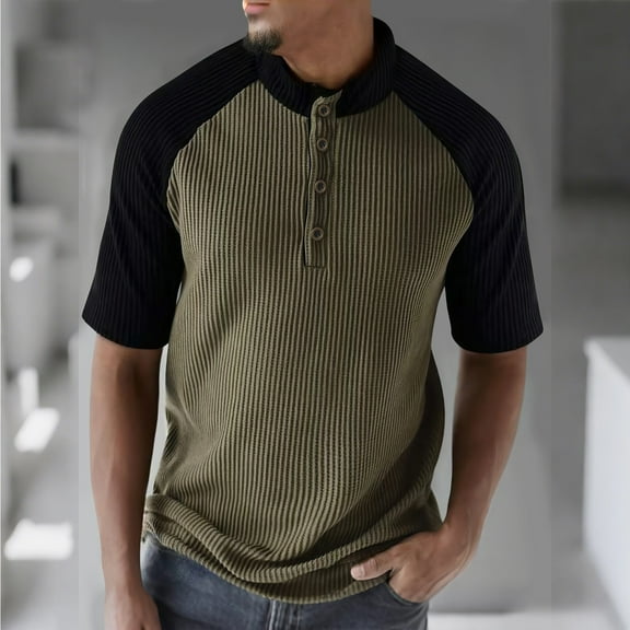 Homeyce Men's Henley Shirts Short Sleeve Buttons Shirt Raglan Crewneck T-Shirt Basic Casual Classic Tee Shirts,Gray S