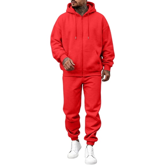 Homeyce Men's Hooded Athletic Tracksuit Sweatsuit Long Sleeve Full-Zip Jogging Sweatpants 2 Piece Patchwork Sportsuits,Red M