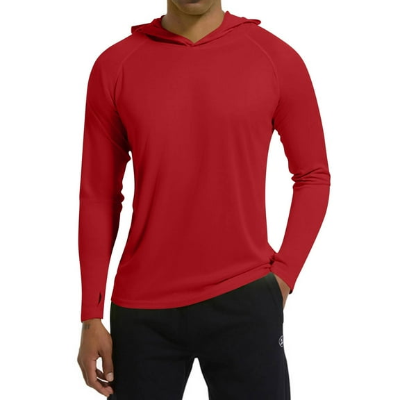 Homeyce Men's Hooded Long Sleeve UPF 50  Shirts Uv Spf Performance Athletic Fishing Swimming Lightweight Hoodie with Hood Quick Dry T-Shirts Rash Guards,Red 2XL
