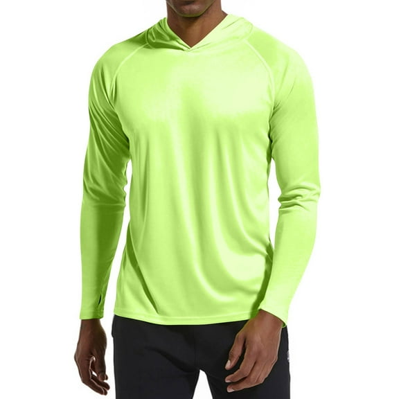 Homeyce Men's Hooded UPF 50+ Long Sleeve Shirts Uv Spf Performance Fishing Hiking Swimming Running Hoodie with Hood Quick Dry T-Shirts Rash Guards,Fluorescent Green XL