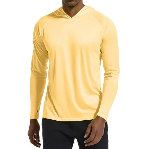 Homeyce Men's Hooded UPF 50+ Sun Protection Long Sleeve Shirt Uv Protection Athletic Fishing Swimming Lightweight Hoodie with Hood Quick Dry T-Shirts Rash Guards,Yellow M