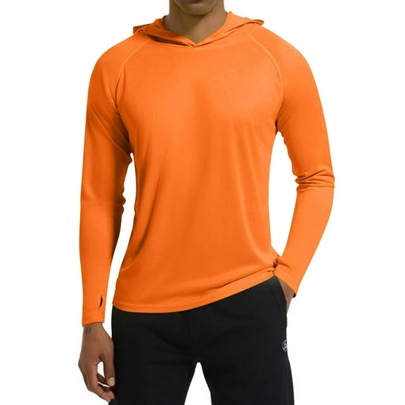 Homeyce Men's Sun Protection Hoodie Shirts Long Sleeve UPF 50+ Sun Protection Shirt Uv Spf Performance Athletic Fishing Swimming Lightweight Hoodie with Hood Quick Dry T-Shirts Rash Guards,Orange XL