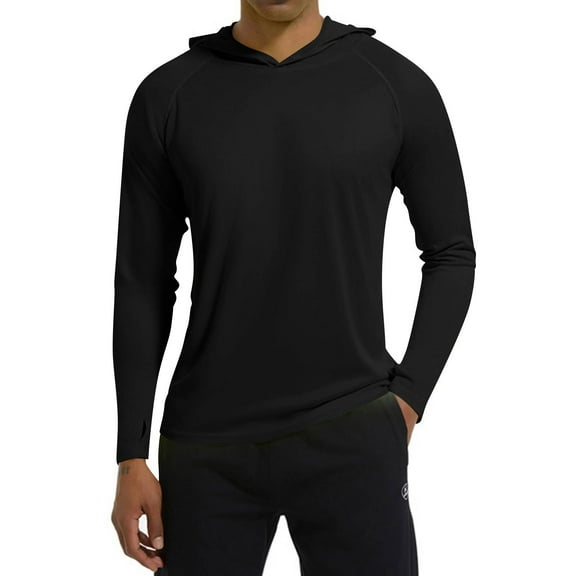 Homeyce Men's Hooded UPF 50  Sun Protection Long Sleeve Shirts Uv Protection Fishing Outdoor Lightweight Hoodie with Hood Quick Dry T-Shirts Rash Guards,Black L