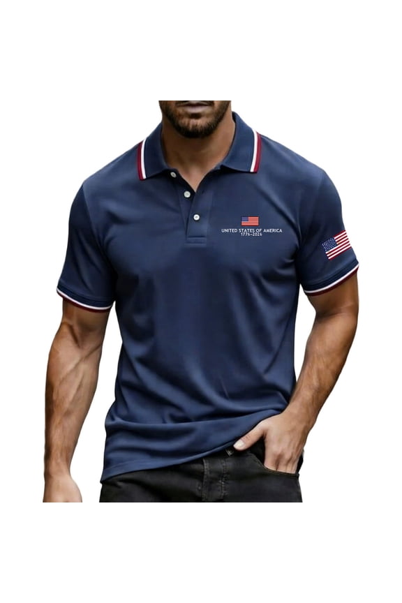 Men's Independence Day Golf Shirts 250 Years Of Liberty Short Sleeve Polo Shirts Freedom Usa Flag 4th Of July Vintage Polo Tshirt Buttoned Patriotic Outfit,Blue L