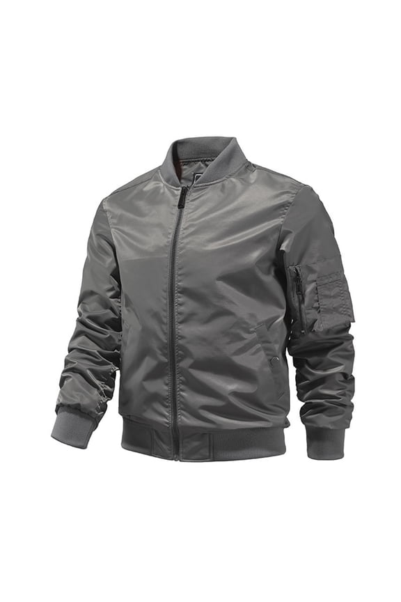 Men's Jacket Windproof Zip Up Bomber Jacket Coat with Pockets Flight Casual Winter Fall Outdoor Coat Stand Collar Fashion Stylish Softshell,Gray M