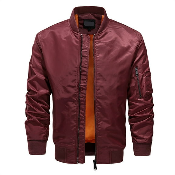 Homeyce Men's Lightweight Jacket Bomber Windproof Full Zip Jacket Coat with Zipper Pockets Casual Lightweight Coat Stand Collar Dress Business Outwear,Red 2XL