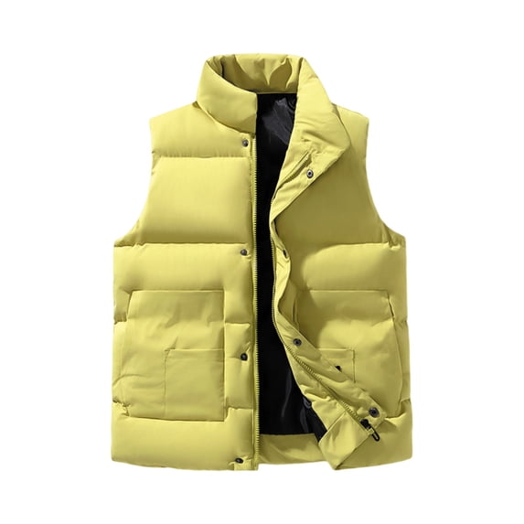Homeyce Men's Lightweight Packable Puffer Vest Jacket Stand Collar Quilted Down Vest Zip Up Sleeveless Lightweight Jacket with Pockets Winter Warm Casual Coat for Travel Running Outdoor,Yellow XL