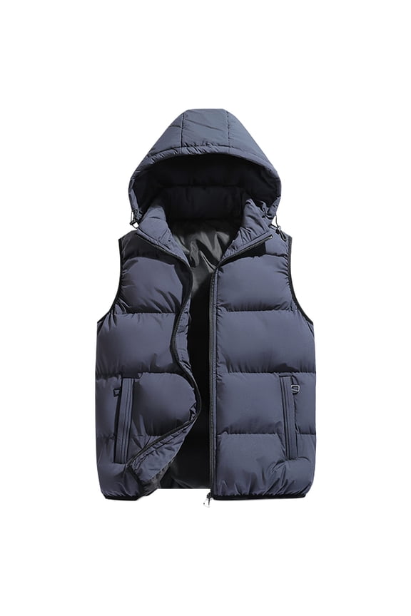 Men's Lightweight Puffer Vest Jacket Quilted Sleeveless Outerwear Vest with Hood Solid Vest Jacket Winter Warm Puffy Casual Zipper Outerwear for Golf Running Outdoor,Gray XL