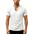 thumbnail image 1 of Homeyce Men's Linen T-Shirts Short Sleeve V Neck Raw Edge Shirts Summer Tops 2026 Loose Beach Vacation Streetwear Tee Tops,White XL, 1 of 6