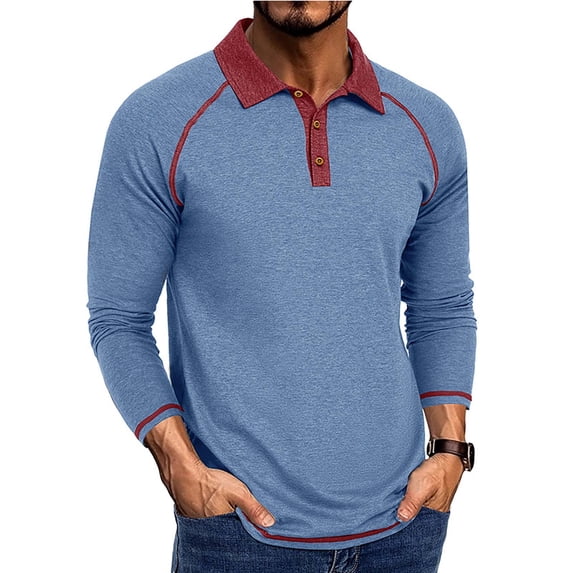 Homeyce Men's Long Sleeve Polo Shirts Collared Button Polo Shirts Casual Basic Lightweight Polo Sweatshirt Solid Color Long Sleeve Tee Shirt,Blue 2XL