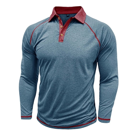 Homeyce Men's Long Sleeve Polo Shirts Contrast Collared Button Shirts Business Casual Work Office Lightweight Polo Sweatshirt Solid Color Long Sleeve Pullover Shirts,Blue XL