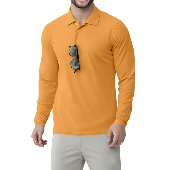 Homeyce Men's Long Sleeve Polo Shirts Solid color Button Down Shirts Collared Casual Stylish Dry Fit Performance Polo Tee Shirts Upf 50+ Sun Protection Quick Dry Tee for Men,Red L