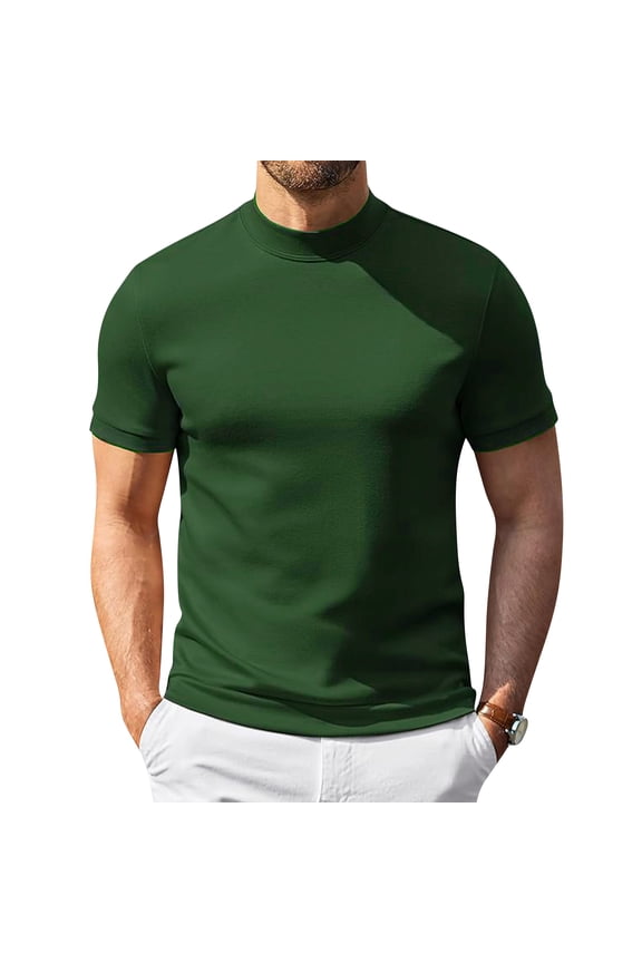 Men's Mock Turtleneck Sweater Short Sleeve Casual Knitted T-Shirts Thermal Tops Solid Basic Tee,Green M