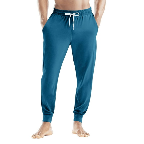 Homeyce Men's Pajama Pants Solid Color Elastic Waist Pajama Pants with Pockets with Drawstring Pj Pant Button Fly Lightweight Breathable Soft Loose Fit Lounge Pjs Bottoms,Blue L