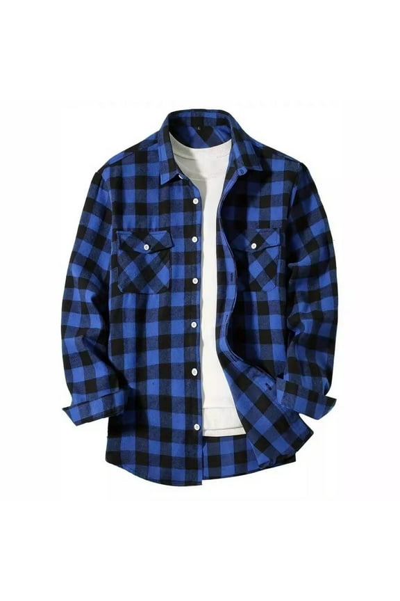 Men's Plaid Button-Down Shirts Long Sleeve Shirt Regular Fit Business Casual Dress Shirts with Pockets Collared Shirt,Blue M