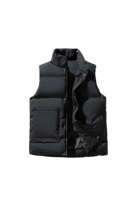 Men's Puffer Lightweight Vest Sleeveless Zip Up Vests Quilted Down Water-Resistant Windproof Vest Jacket Stand Collar Winter Puffy Insulated Streetwear for Golf Running Outdoor,Black M