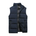 thumbnail image 1 of Homeyce Men's Puffer Vest Outerwear Quilted Down Sleeveless Vests Stand Collar Solid Color Jackets Outerwear Warm Winter Casual Zip Up Streetwear for Travel Running Outdoor,Blue 2XL, 1 of 3