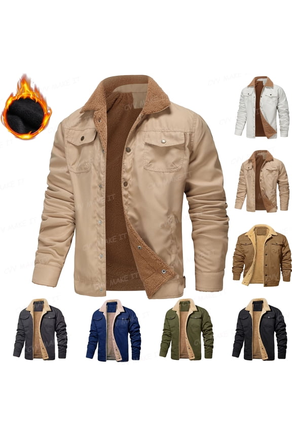 Men's Pullover Winter Jackets Long Sleeve Fleece Sherpa Lined Coat Button Down Lapel Jackets with Pockets Fall Winter Relaxed Fit Heavyweight Thick Outwear,Brown L