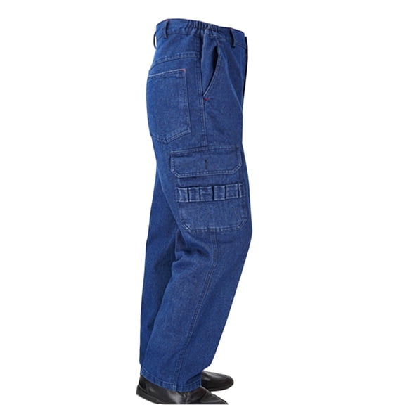 Homeyce Men's Relaxed Fit Cargo Jeans Elastic Waist Wide-Leg Pants with Pockets Relaxed Fit Men Easy Wear Perfect for Outdoor Denim Pants,Blue XL Style B