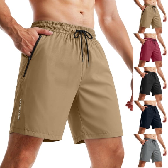 Homeyce Men's Running Athletic Shorts Elastic Waist Quick Dry Shorts Sports Gym Exercise Workout Tennis Shorts with Side Pockets Drawstring Clothes,Brown S