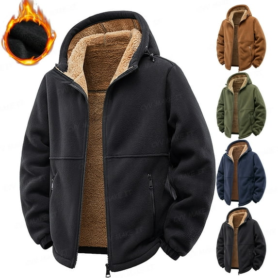 Homeyce Men's Sherpa Hoodie Jacket Zip Up Fleece Lining Thick Heavyweight Coats Windproof Long Sleeve Sweatshirt with Multi Pockets Winter Warm Causal Fleece Softshell with Hooed,Black 3XL