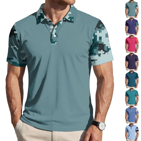 Homeyce Men's Short Sleeve Polo Shirts Button Down Collared Polo Shirts Classic Casual Lightweight Polo Sweatshirt Solid Color Short Sleeve Golf T Shirt,Blue 2XL