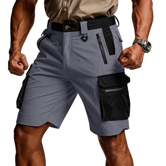 Homeyce Men's Stretch Cargo Shorts Multi-Pocket Elastic Waistband Short Drawstring Ripstop Straight Leg Cargo Shorts Lightweight Stretch Summer Casual Baggy Joggers,Gray S
