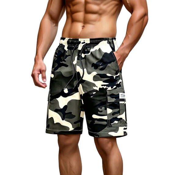 Homeyce Men's Stretch Cargo Shorts with Multi Pockets Elastic Waist Shorts Drawstring Ripstop Straight Leg Camouflage Cargo Shorts Summer Work Hiking Casual Outdoor Athletic Outfit,Brown M