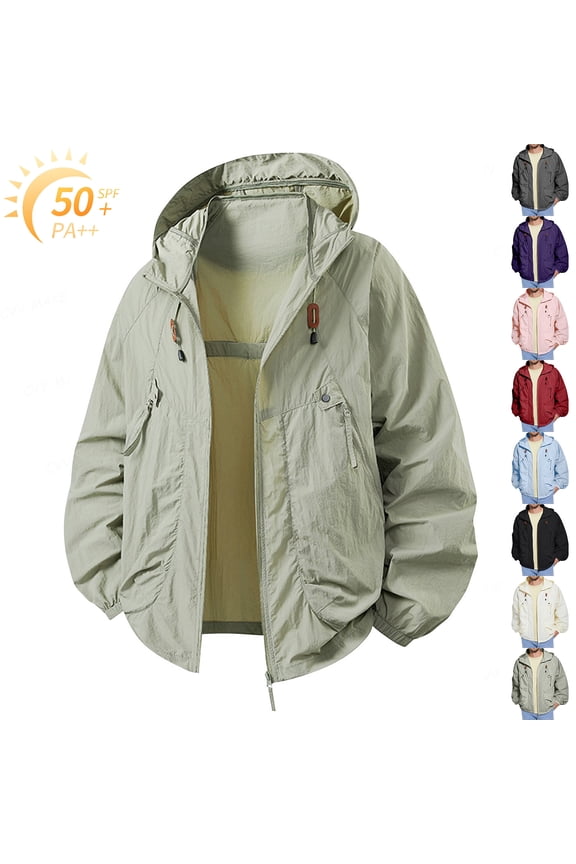 Men's Summer Lightweight Sun Protection Jacket Windbreaker Full Zip Lightweight Jacket Outdoor Fishing Camping Plus Size Coats Upf 50+ Waterproof Sun Shirts with Pocket,Green XL