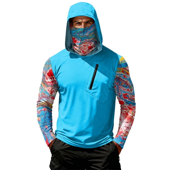 Homeyce Men's Sun Protection Hoodie Shirt UV Spf Upf 50+ Rash Guard Shirt Long Sleeve Performance Fishing Hiking Shirt Cooling Shirts with Mask,Red L