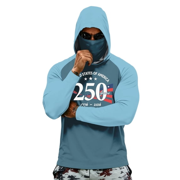 Homeyce Men's Sun Protection Hoodie with Mask Spf UV Upf 50+ Rash Guard Shirt Lightweight Sun Protection Long Sleeve Hoodies,Blue M