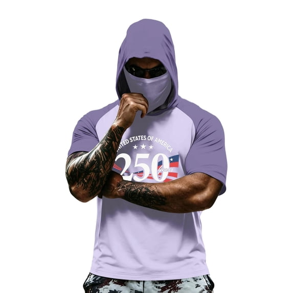 Homeyce Men's Sun Protection Hoodie with Mask Spf UV Upf 50+ Rash Guard Shirt Performance Fishing Hiking Shirt Short Sleeve Cooling Shirts,Green S