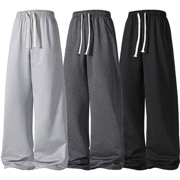 Homeyce Men's Sweatpants Open Bottom Wide Leg Sweatpants with Pockets Straight Leg Solid Pants Drawstring Athletic Loose Fit Athletic Loose Sweat Pants,Black S
