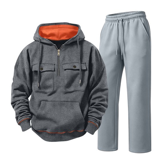 Homeyce Men's Tacksuit Fleece 2 Piece Long Sleeve Lounge Sweatshirt Sets Outfits Matching Sweatsuits Hooded Sweatsuits Casual Athletic Jogging Track Suits Outfits with Pockets,Gray L