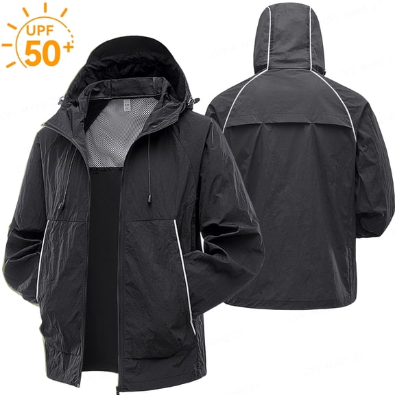 Homeyce Men's UPF 50+ Sun Protection Hoodie Jacket Lightweight Full Zip Windbreaker Jackets with Pocket for Outdoor Sport Hiking Coat Upf 50+ Long Sleeve UV Jacket,Black 3XL