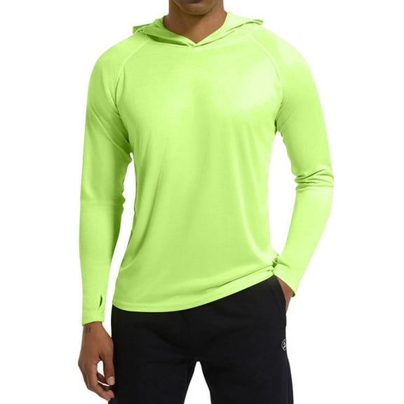Homeyce Men's UPF 50 Sun Protection Hoodie Shirt Long Sleeve Uv Spf Performance Shirts Athletic Fishing Swimming Lightweight Rash Guards Hoodie with Hood Quick Dry T-Shirts,Fluorescent Green M