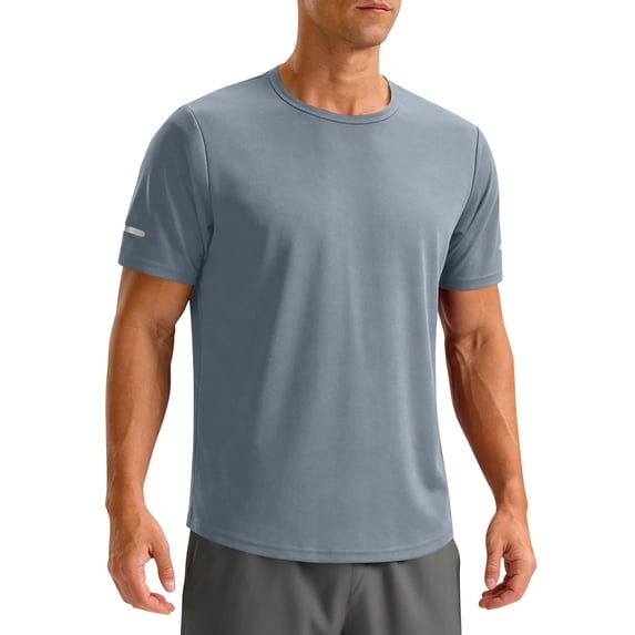 Homeyce Men's UPF 50+ Swim Shirts Short Sleeve Sun Protection Quick Dry Rash Guard Athletic T-Shirt for Fishing Beach Surf,Gray L