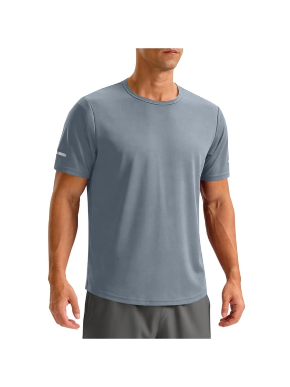 Men's UPF 50+ Swim Shirts Short Sleeve Sun Protection Quick Dry Rash Guard Athletic T-Shirt for Fishing Beach Surf,Gray XL