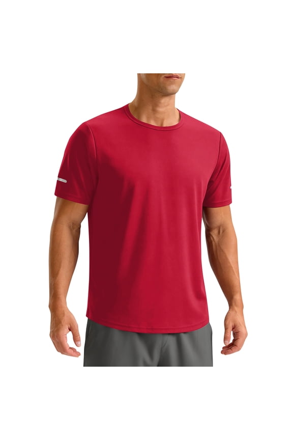 Men's UPF 50+ Swim Shirts Short Sleeve Sun Protection Quick Dry Rash Guard Athletic T-Shirt for Fishing Beach Surf,Red M