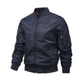 thumbnail image 1 of Homeyce Men's Varsity Jacket Flight Bomber Wind & Water Resistant Zip Up Jacket Coat with Zipper Pockets Spring Fall Casual Coat Outerwear Stand Collar Outdoor Golf Fashion Softshell,Blue 3XL, 1 of 4