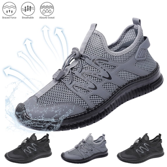 Homeyce Men's Walking Sneakers Lightweight Breathable Mesh Sport Shoes Non-Slip Durable Comfortable Trainers for Daily Commute Hiking Travel Outdoor Activities,Gray 45(US-10.5)