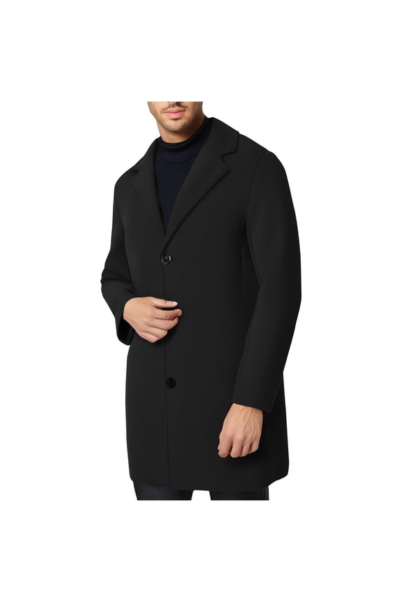 Men's Wool Blend Mid Long Trench Coat Single/Double Breasted Notched Lapel Overcoats Winter Trench Warm Soft Trench Coat Big and Tall Classic Business Mid Long Jacket Overcoat,Black 2XL