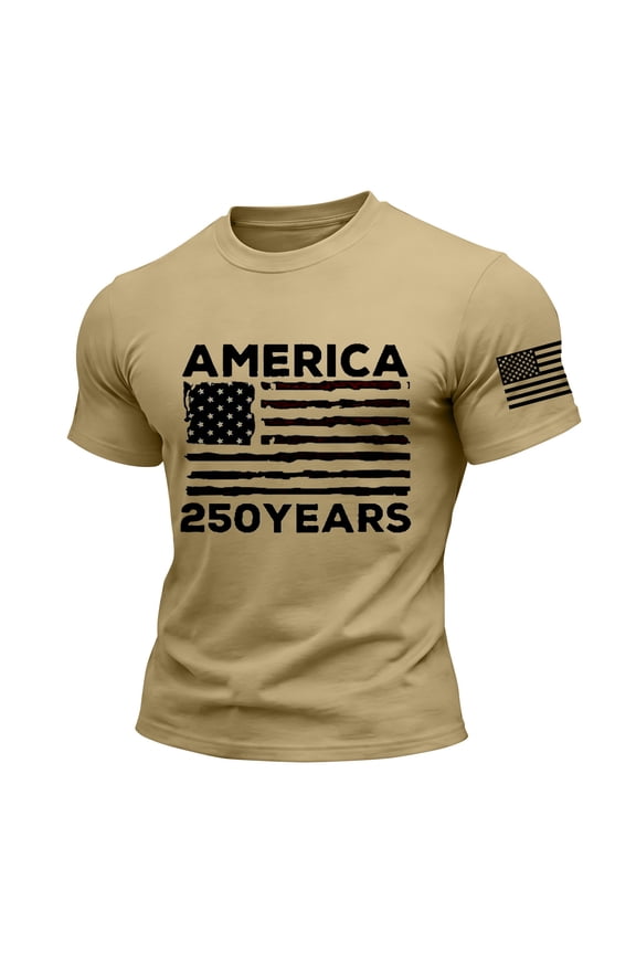 Mens 250 Anniversary Usa Shirt Short Sleeve Usa Flag Print Shirts 4th Of July Independence Day Shirt Crew Neck Us 250th Anniversary Patriotic Outfit,Brown 3XL