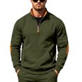 thumbnail image 1 of Homeyce Mens 3/4 Zip Pullover Fleece Sweatshirt Casual Quilt Sweater Fleece Lined 1/4 Zip Drop Shoulder Relaxed Fit Ribbed Cuffs and Hem Long Sleeve Business Casual Fall Winter Fashion,Green L, 1 of 4