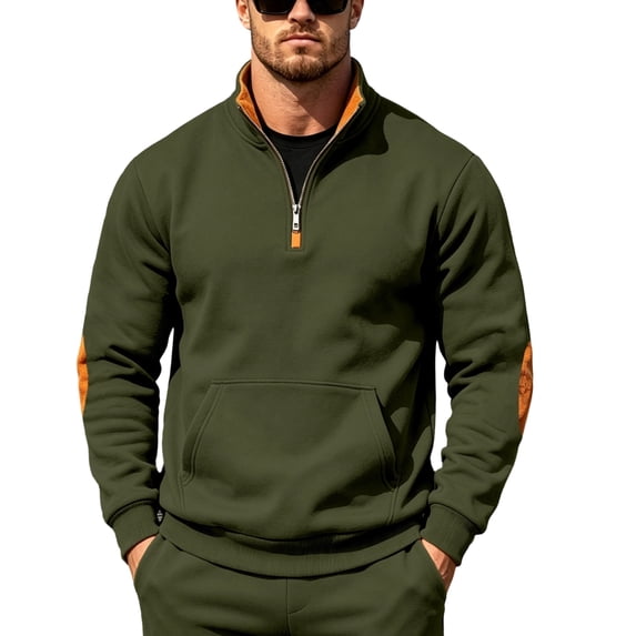 Homeyce Mens 3/4 Zip Pullover Fleece Sweatshirt Casual Quilt Sweater Fleece Lined 1/4 Zip Drop Shoulder Relaxed Fit Ribbed Cuffs and Hem Long Sleeve Business Casual Fall Winter Fashion,Green L